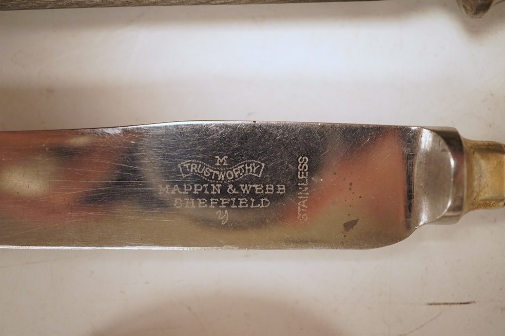 An Elizabeth II part canteen of silver cutlery, by Mappin & Webb, comprising six of the following, tablespoons, table forks, dessert spoons, soup spoons dessert forks, coffee spoons, teaspoons, grapefruit spoons, fish fo